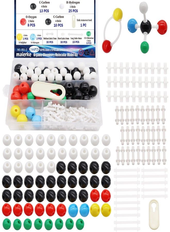 maierke 144PCS Organic Chemistry Molecular Model Kit, Molecular Model Set for Inorganic and Organic Chemistry,Including 68 Atoms & 75 Links & 1 Link Remover Tool for Student and Teacher - Image 1